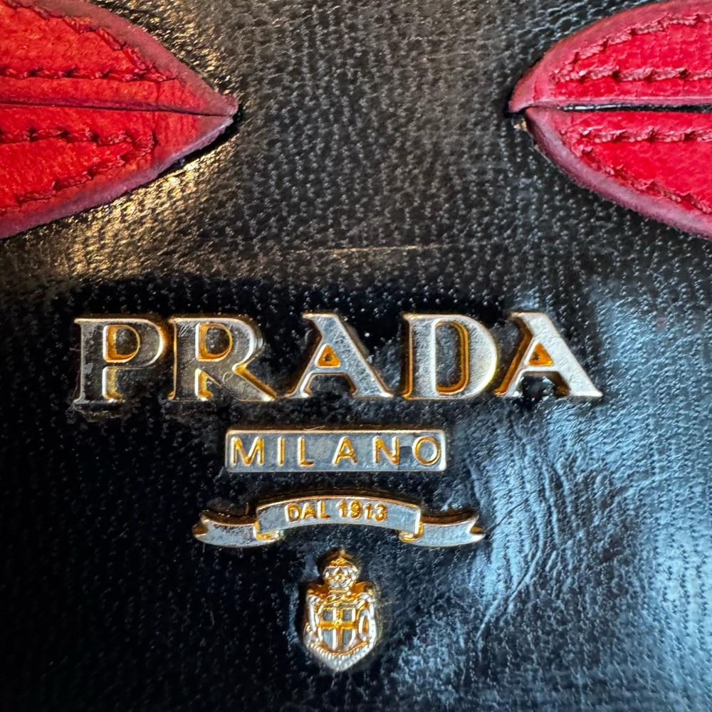 Prada Lips Wallet Black Red Leather Continental Zip Clutch - Picture 4 of 12